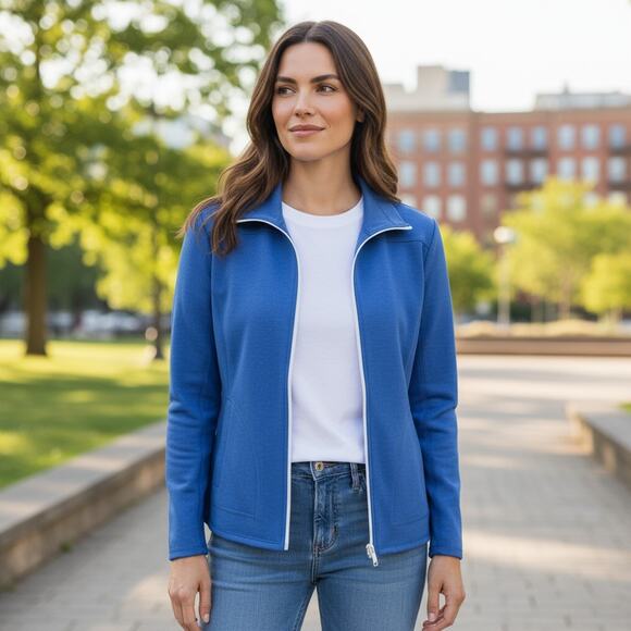 Talbots Women's Royal Blue Cotton Blend Full-Zip Athletic Jacket Size Small - Picture 1 of 8